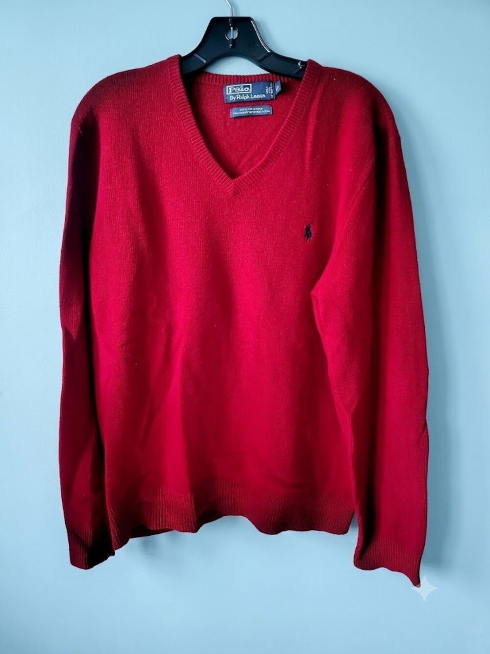 VTG Mens Polo Ralph Lauren Size M Color Red 100% Lambs Wool V-Neck Sweater